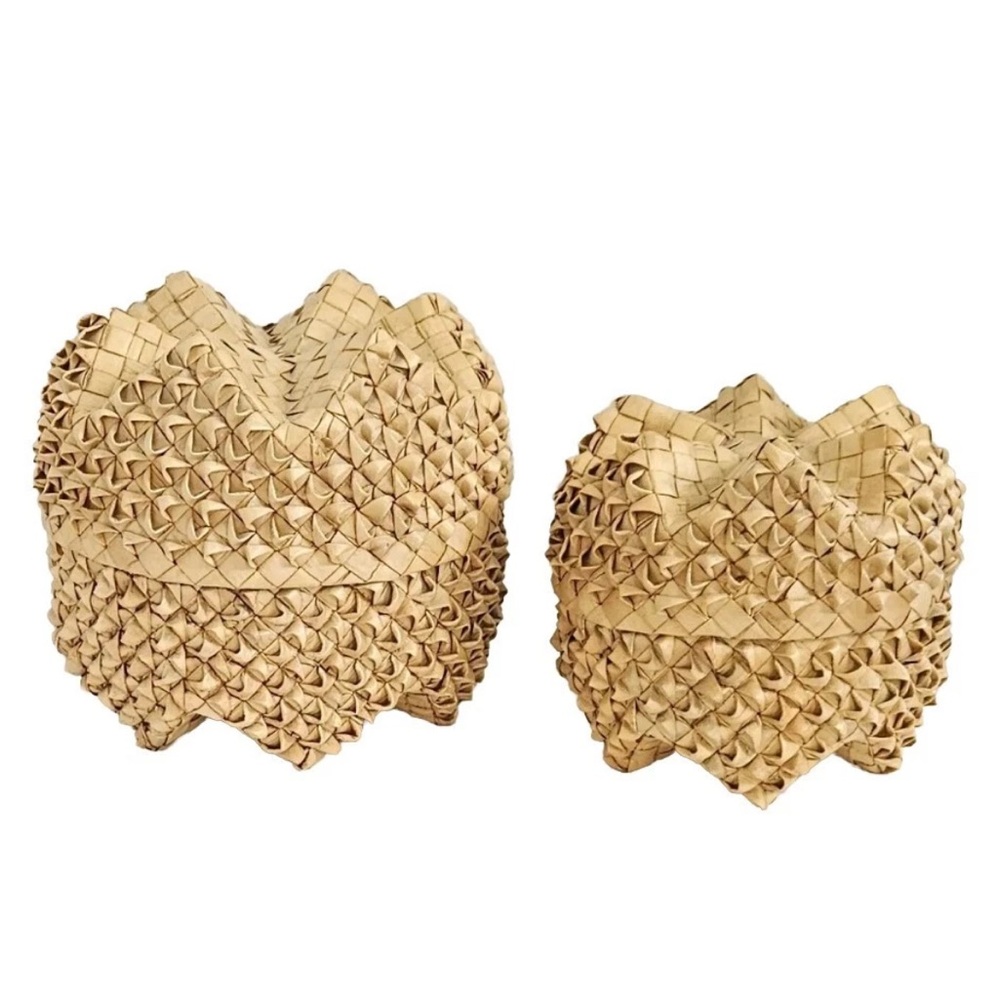 Vintage lauhala leaf Hawaiian star Storage Basket Set x2